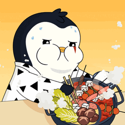 Eating Hot Pot Pudgy Penguin GIF