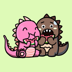 Eating Watermelon Brenfi Kaiju Cute Dinosaurs GIF