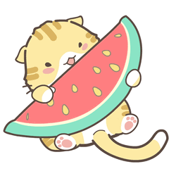 Eating Watermelon Line Stamp Happy Cat GIF