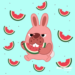 Eating Watermelon Pokopang Pink Rabbit GIF