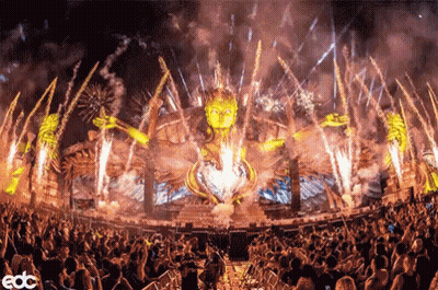 EDC Concert Crowd With Fireworks GIF