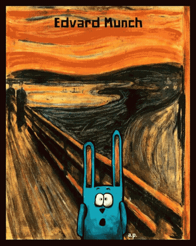 Edvard Munch Painting With Cartoon Rabbit GIF