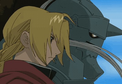 Edward And Alphonse From Full Metal Alchemist Standing Together GIF