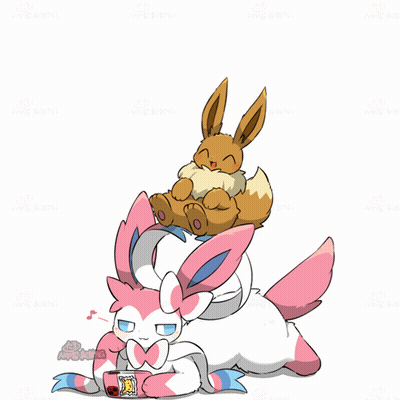 Eevee Sitting on Pink and White Bunny