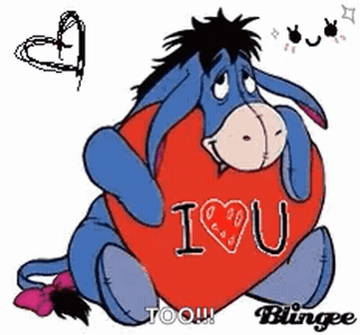 Eeyore Holding Red Heart Saying I Love You Too GIF