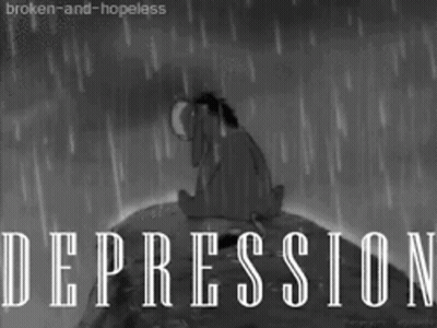 Eeyore Is Sitting On A Rock In The Rain With The Word Depression Written Below Him GIF