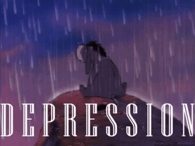 Eeyore On Rock In Rain With Depression GIF