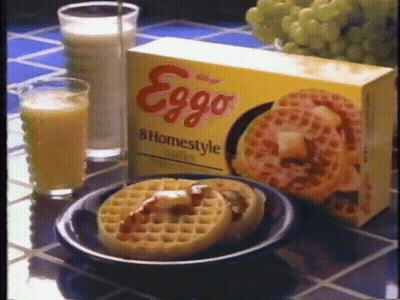 Eggo Waffles Box, Plate Of Waffles, Glass Of Milk GIF