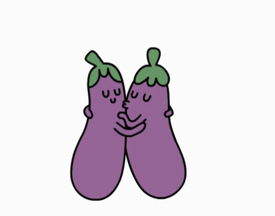Eggplant Cartoon Characters Hugging GIF