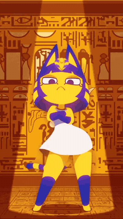 Egyptian Cat Standing Before Hieroglyph Wall GIF