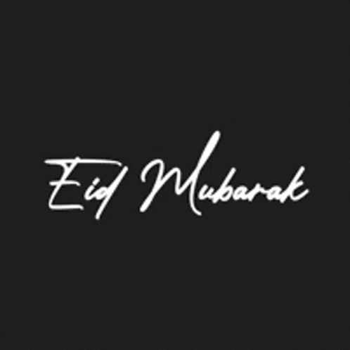 Eid Mubarak White Text Black Background GIF