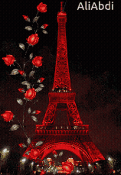 Eiffel Tower Painting With Red Roses And Aliabdi GIF