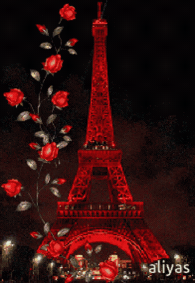 Eiffel Tower Painting With Red Roses GIF