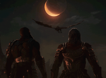 Elder Scrolls Characters Looking At Flying Dragon GIF