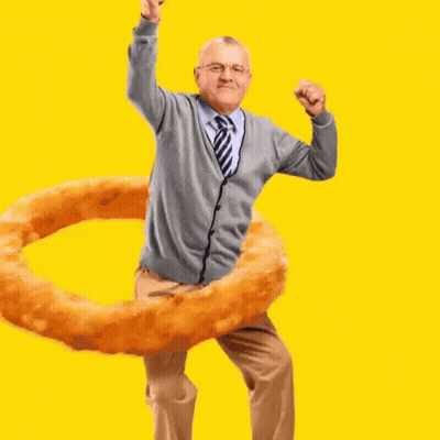 Elderly Man Dancing With Onion Ring GIF