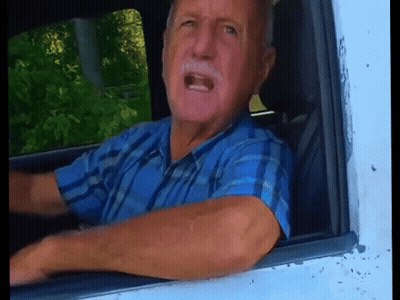 Elderly Man In Blue Plaid Shirt Shouting GIF