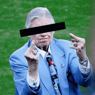Elderly Man In Blue Suit And Tie With Rings GIF