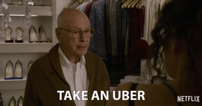 Elderly Man Talking To Woman About Uber GIF