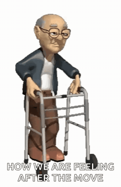 Elderly Man Using Walker How We Are Feeling After Move GIF