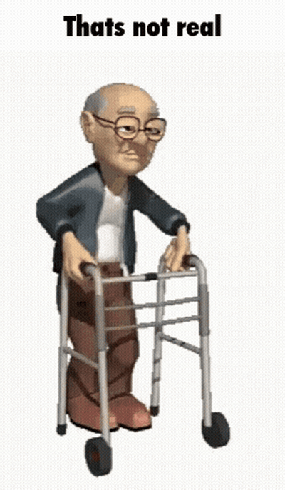 Elderly Man Using Walker Saying That's Not Real GIF