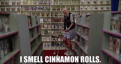 Elderly Man With Walker Smelling Cinnamon Rolls GIF
