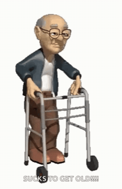 Elderly Man With Walker Sucks To Get Old GIF