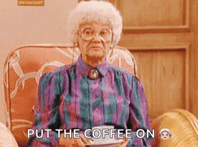 Elderly Woman Holding Coffee Saying Put The Coffee On GIF