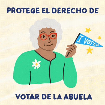Elderly Woman Holding I Voted Flag GIF
