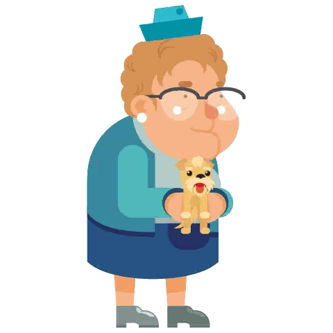 Elderly Woman Holding Small Brown Dog Sticker