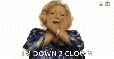 Elderly Woman In Blue And White Jacket Saying Im Down 2 Clown GIF