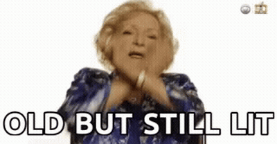Elderly Woman In Blue Jacket Saying Old But Still Lit GIF