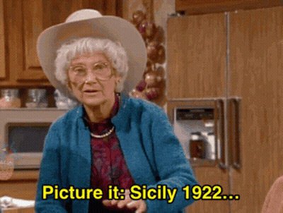 Elderly Woman in Blue Sweater Says Picture It Sicily 1922