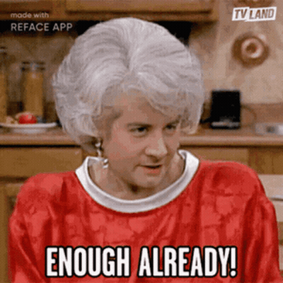 Elderly Woman In Red Shirt Says Enough Already GIF