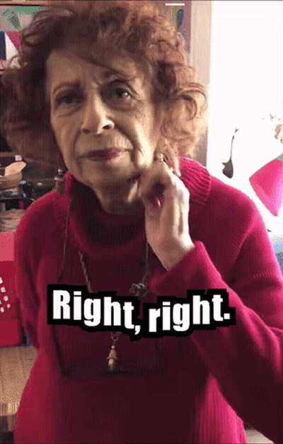 Elderly Woman In Red Sweater Saying Right Right GIF
