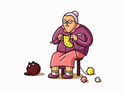 Elderly Woman Knitting Cartoon GIF
