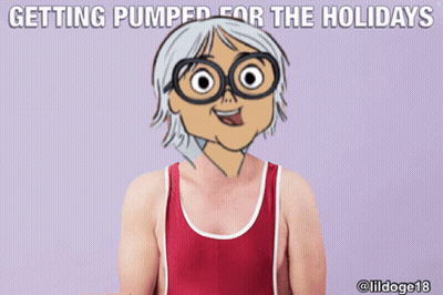 Elderly Woman Lifting Barbell Getting Pumped For The Holidays GIF