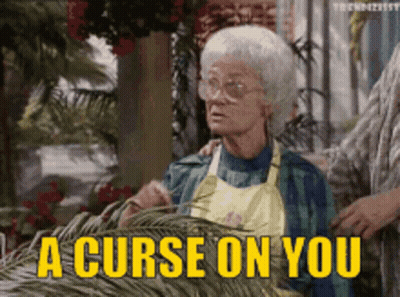Elderly Woman Saying Curse On You In Yellow GIF