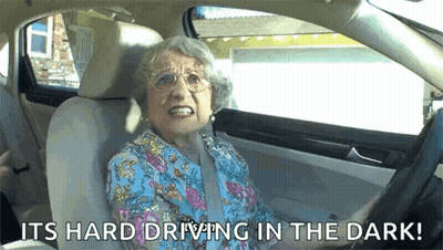 Elderly Woman Says Hard Driving In Dark GIF