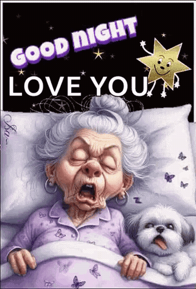 Elderly Woman Sleeping With Dog Saying Good Night Love You GIF