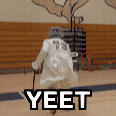 Elderly Woman With Cane Running Basketball Court Yeet