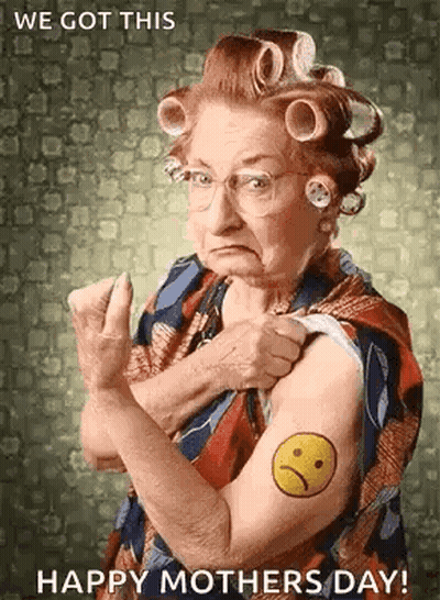 Elderly Woman With Curlers Getting Sad Face Tattoo GIF
