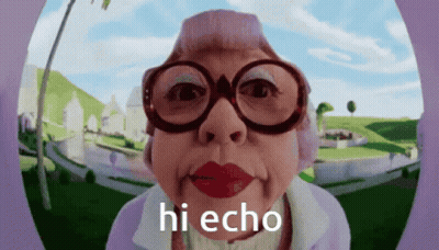 Elderly Woman With Glasses And Pink Headband Says Hi Echo GIF