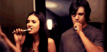 Elena Gilbert Jeremy Brushing Teeth Together GIF