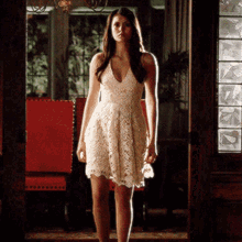 Elena Gilbert Walking Sexy Peach Dress GIF
