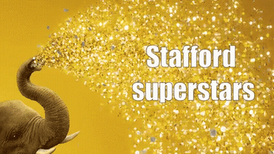 Elephant Blowing Gold Confetti Stafford Superstars