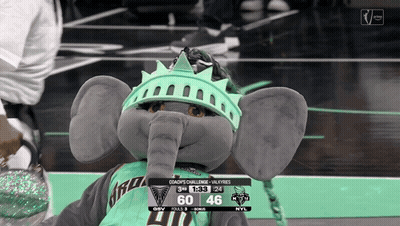 Elephant Mascot In Statue Of Liberty Hat On Court GIF