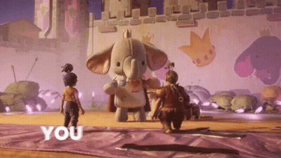 Elephant With Crown, Man And Girl In Video Game GIF