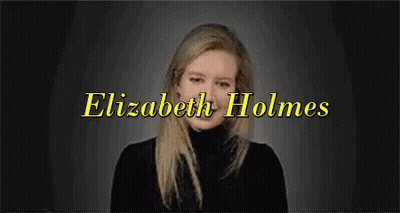 Elizabeth Holmes Name On Black Background With Woman GIF