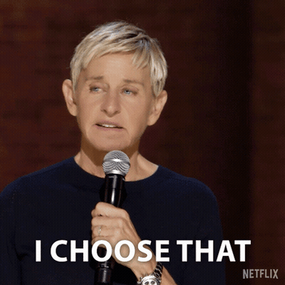 Ellen Degeneres Holding A Microphone And Saying I Choose That GIF