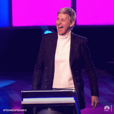 Ellen Degeneres Is Laughing While Standing At A Podium For Game Of Games On Nbc GIF